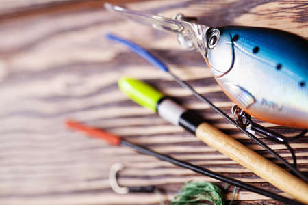 Fishing gear closeup with blur effectの写真素材