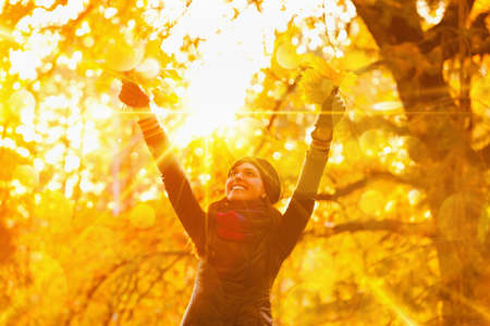 Young woman enjoying nature and sunlightの写真素材