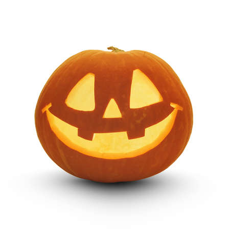 Halloween Pumpkin with shadow isolated on whiteの写真素材