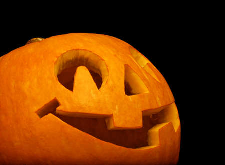 Halloween pumpkin isolated on black backgroundの写真素材