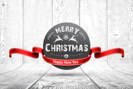Christmas emblem on white wooden texture. Vector illustrationのイラスト素材