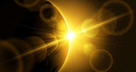 Planet earth with sunrise in space. Vector space backgroundのイラスト素材