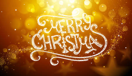 Hand Drawn gold Christmas Card. Vector illustrationのイラスト素材
