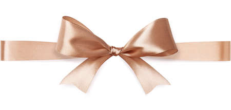 Beige satin bow isolated on white backgroundの写真素材