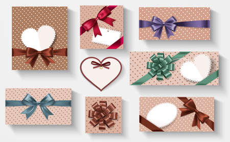 Set retro gifts with bows and shadow on gray background. Vector illustrationのイラスト素材