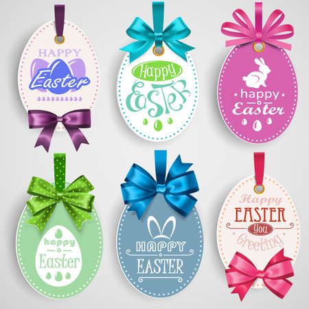 Set easter emblem with bows and shadow on gray background. Vector illustrationのイラスト素材