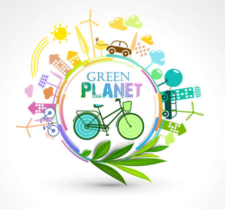 Green Eco Planet. Ecology colour concept illustrationのイラスト素材