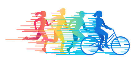 Group of people involved in sports. Time for sports vector color illustrationのイラスト素材