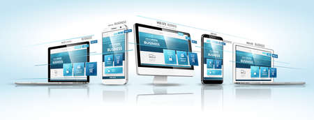 Modern devices with web design template. Vector illustration