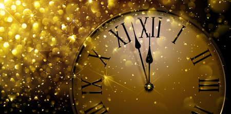 Twelve o'Clock on New Year's Eve in colored gold. Vector illustration