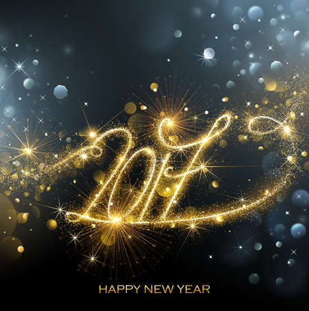 New Year fireworks and confetti 2017. Vector illustration.のイラスト素材