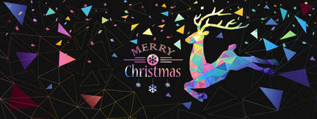 Christmas illustration with silhouette color deer Low Poly. Vectorのイラスト素材