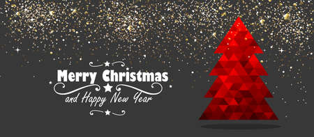 Christmas and New Year Design with Red Tree and Stars. Vector illustrationのイラスト素材