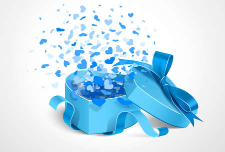 Gift with blue bow and heartsのイラスト素材