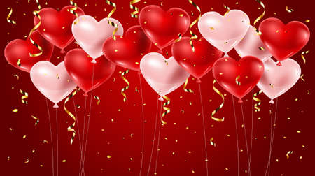 Red and pink balloons with confettiのイラスト素材