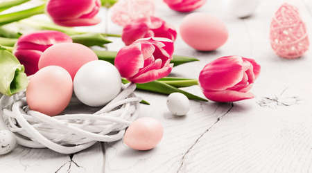Easter decorations with flowersの写真素材