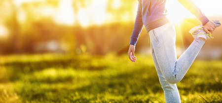 Female fitness model training outsideの写真素材