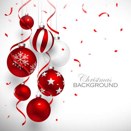 Christmas red balls on white background, vector illustration.のイラスト素材