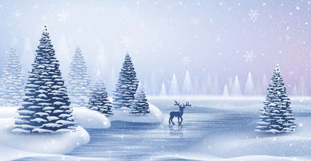 Christmas card with reindeer and snowflakes illustration.のイラスト素材