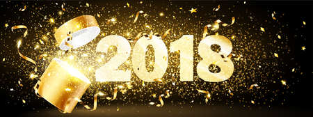 Christmas background with open golden gift with stars and confetti. Vectorのイラスト素材