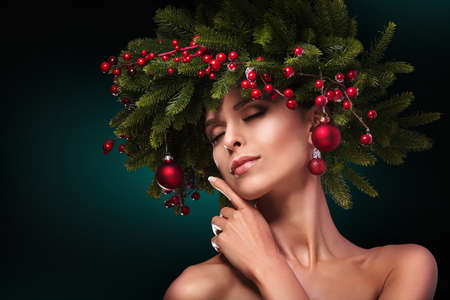 Christmas Girl Makeup. Winter hairstyleの写真素材