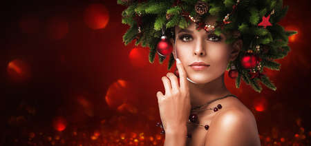 Christmas Girl Makeup. Winter hairstyleの写真素材