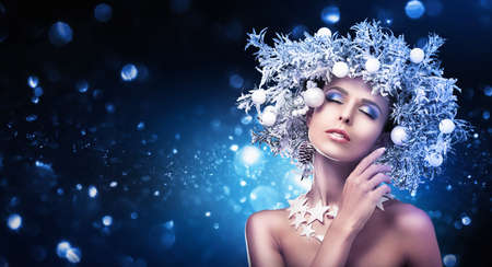 Christmas Girl Makeup. Winter hairstyleの写真素材