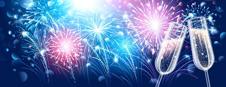 New Year Fireworks and Champagneの写真素材