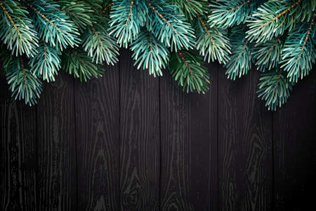 Christmas background with fir branches on a black textureのイラスト素材