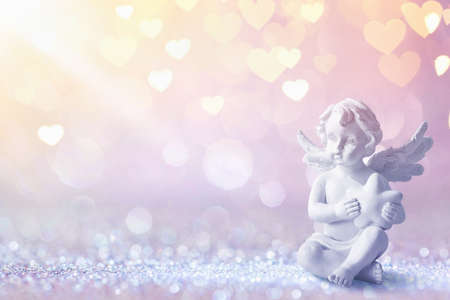 Greeting Card With Cupid On Shiny Backgroundの写真素材