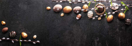 Easter Decoration on dark backgroundの写真素材