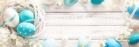 Easter Decoration with Eggs and Flowersの写真素材