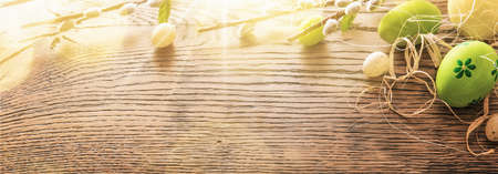 Easter Eggs on Wooden Background. Closeupの写真素材