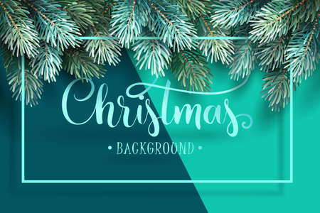 Christmas Background with Fir Branches and Handwriting Lettering. Vector Illustrationのイラスト素材