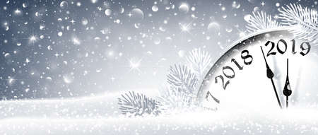 New Year Eve 2019 Winter Celebration With Dial Clock. Vector Illustrationのイラスト素材