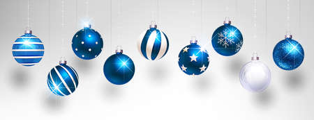 Christmas Blue Balls on Light Background. Vector illustrationのイラスト素材