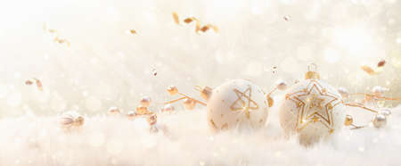 Christmas Balls With Glitter Stars and Confetti. Winter Decorationsの写真素材