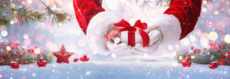 Christmas Present from Santa Claus. Winter Holiday Backgroundの写真素材