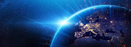 Planet Earth Europe from the Space at Night.の写真素材