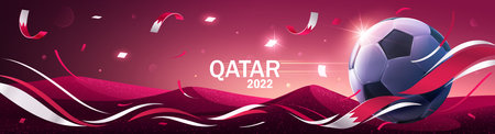 Realistic soccer ball with Qatar flag. football championship. vector illustrationのイラスト素材