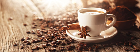 Morning black coffee and coffee beansの写真素材