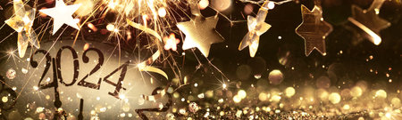 New Years Eve 2024 Celebration Background with Starの写真素材