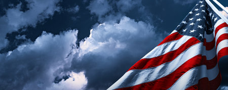 American flag fluttering in the windの写真素材
