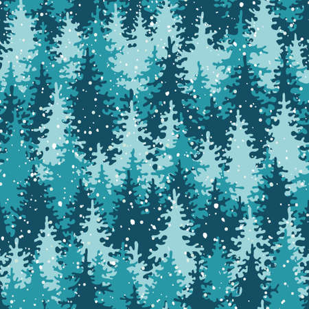 Heavy snow in the pine forest  Seamless pattern  Vector illustration 