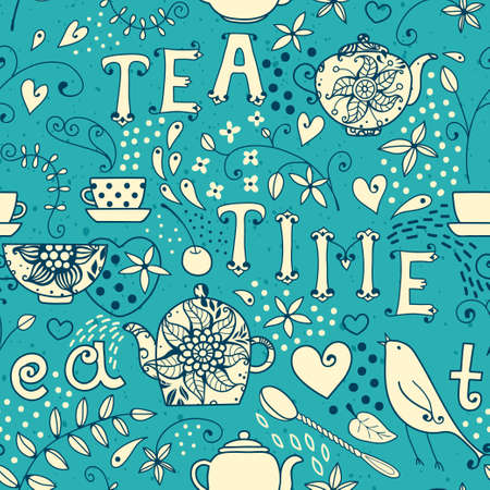Seamless pattern - Tea Time  Vector illustration のイラスト素材