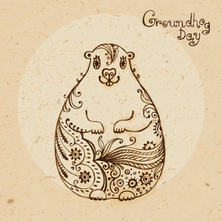 Groundhog Day. Vintage hand drawn card. Vector illustration.のイラスト素材