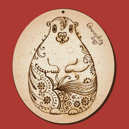  Groundhog Day  Vintage hand drawn card のイラスト素材