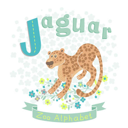 Letter J - Jaguar. Alphabet with cute animals. Vector illustration.のイラスト素材