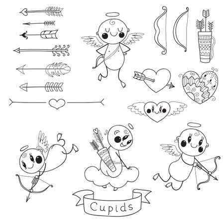 Set Wedding and Valentine's Day doodles. Elements for design.のイラスト素材