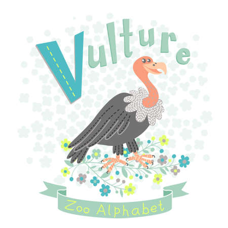 Letter V - Vulture. Alphabet with cute animals. Vector illustration.のイラスト素材